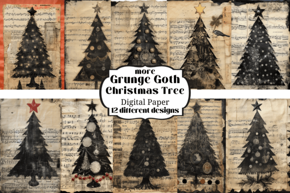 12 Grunge Goth Christmas Tree Backgrounds for Dark Digital Crafts