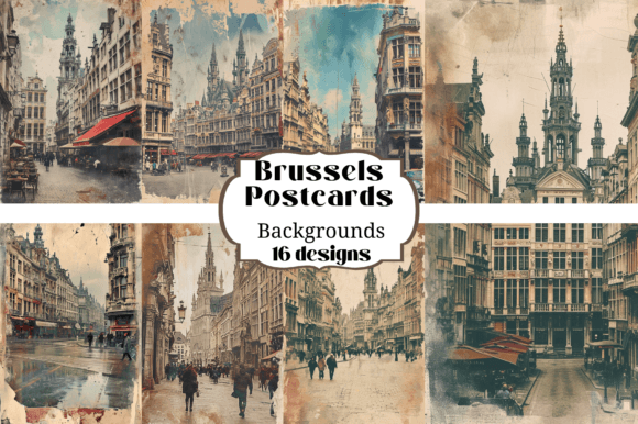 16 Vintage Brussels Postcard Backgrounds for Authentic Crafts