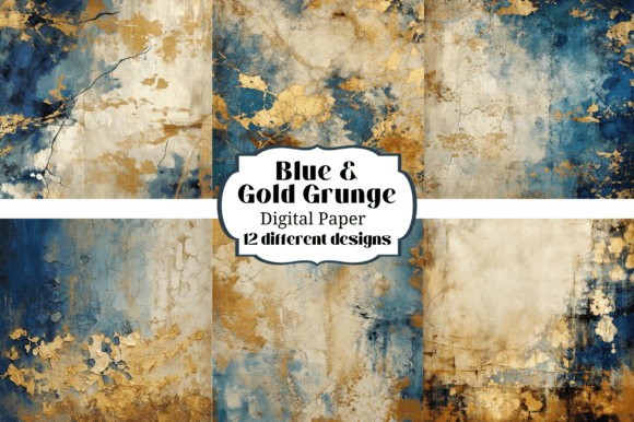 Blue & Gold Grunge Backgrounds Textures for Bold Designs