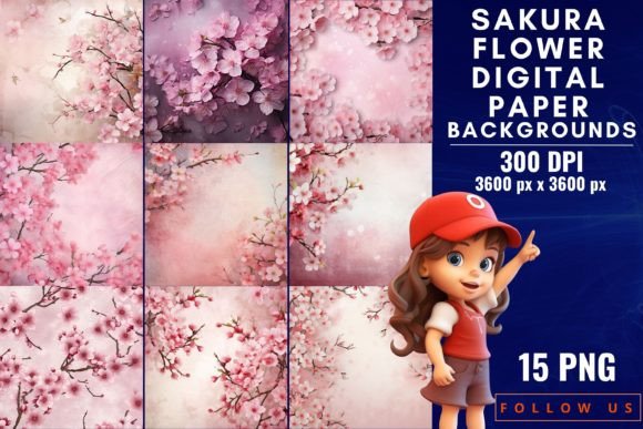 Elevate Your Projects with Sakura Flower Digital Paper Backgrounds