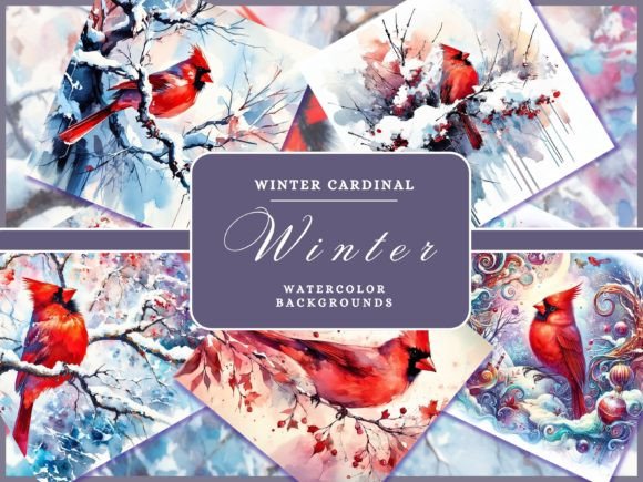 Enchanting Winter Red Cardinal Digital Backgrounds