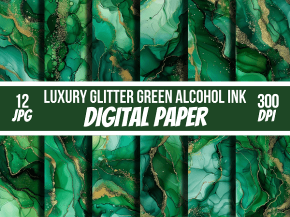 Glitter Green Alcohol Ink Backgrounds: A Modern Textural Asset