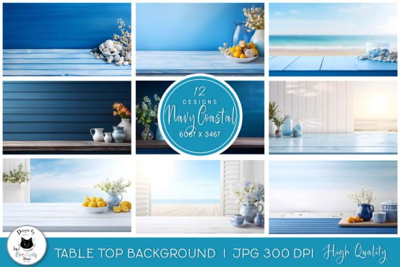 Navy Coastal Beach Table Top Backgrounds: Your Design Toolkit
