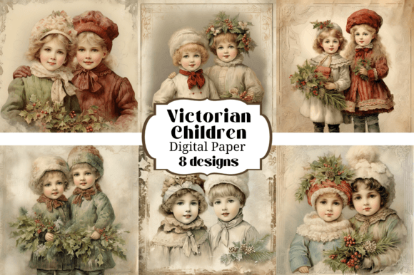 Victorian Christmas Children Backgrounds for Festive Crafts
