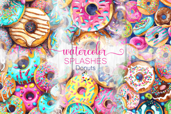 Whimsical Watercolor Design: Donut Splashes for Creative Projects